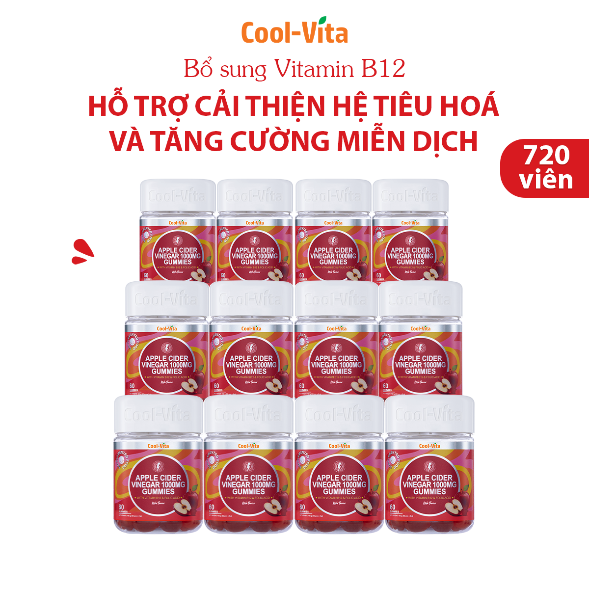 Sỉ 12 Hộp Kẹo Dẻo Giấm Táo Vitamin B12 Coolvita (60 viên x 3g)/hộp