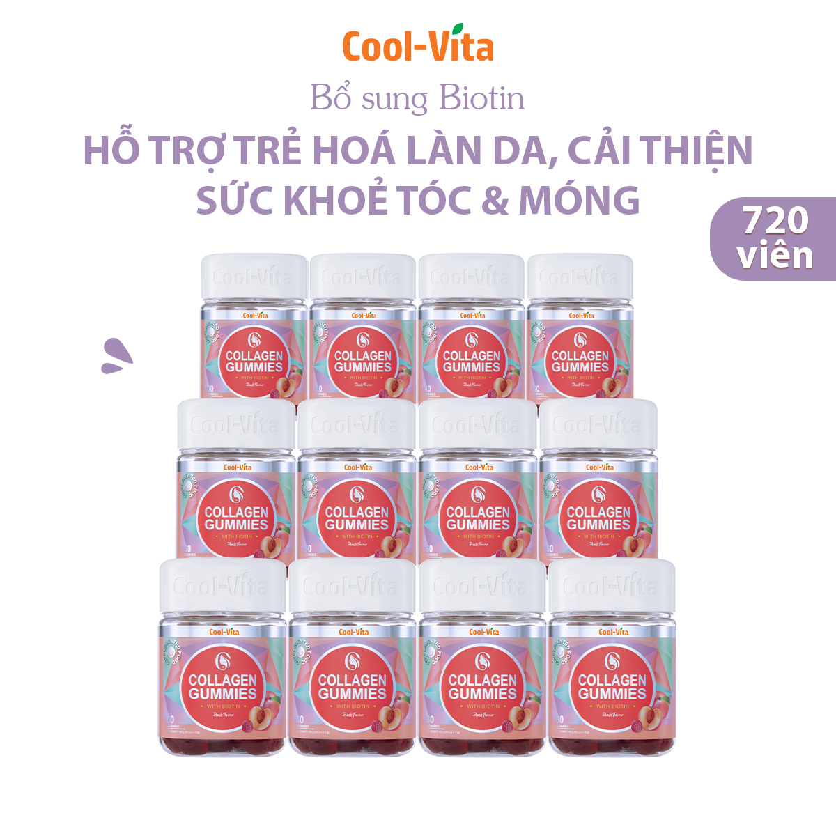 Sỉ 12 hộp Kẹo Dẻo Collagen Biotin CoolVita, (60 viên x 3g)/hộp
