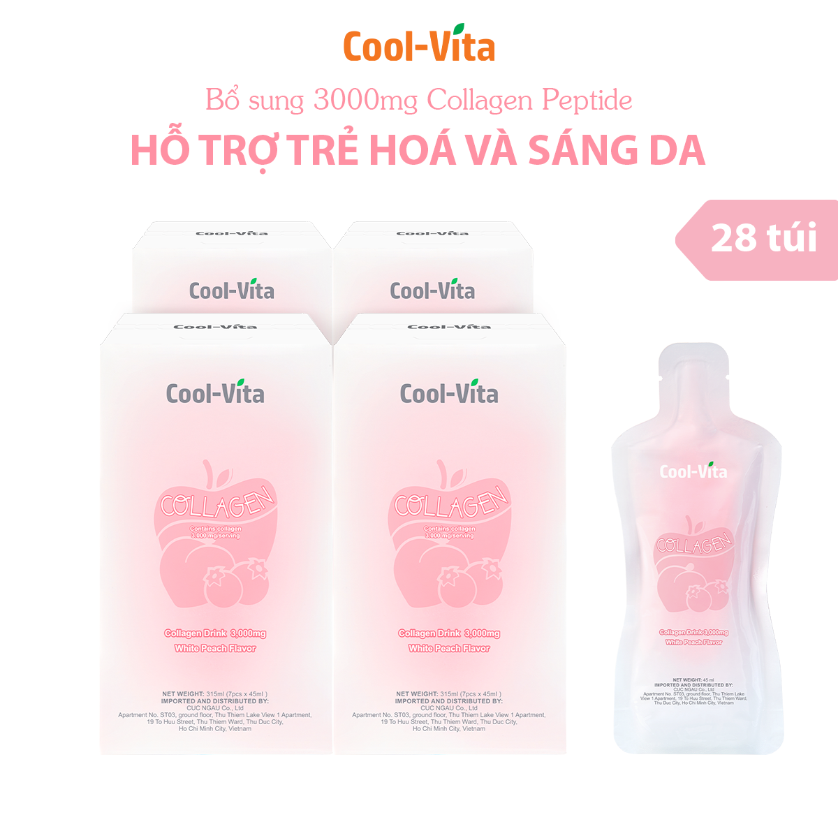 Combo 4 Hộp Collagen Peptide 3000mg Cao Cấp Coolvita