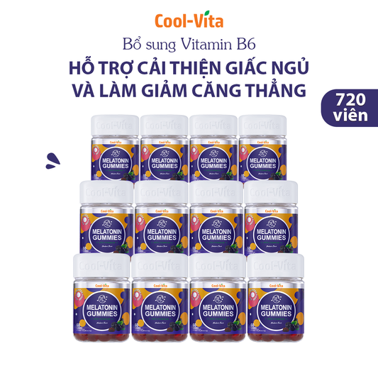 Sỉ 12 hộp Kẹo Dẻo Melatonin Vitamin B6 CoolVita Vị Việt Quất– (60 viên x 3g)/hộp